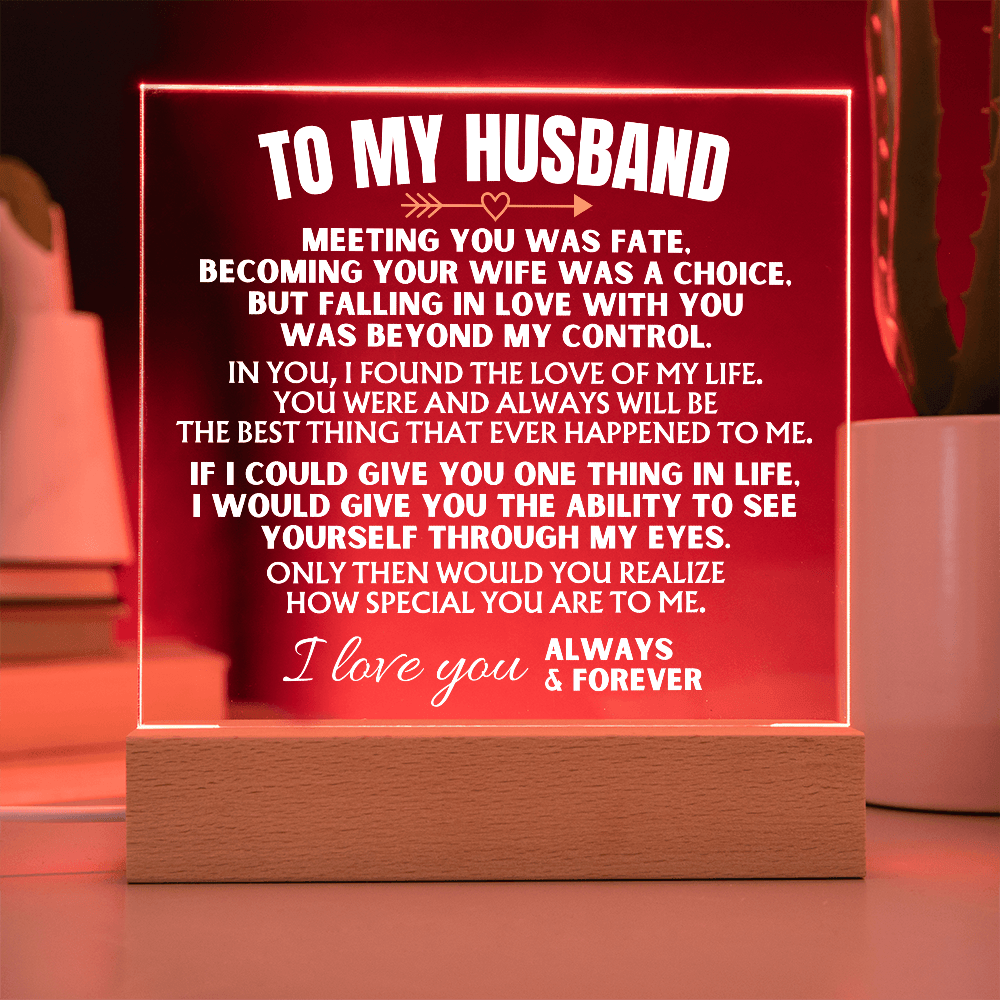 To My Husband - Acrylic Plaque with LED-Lit Wooden Base - AC39
