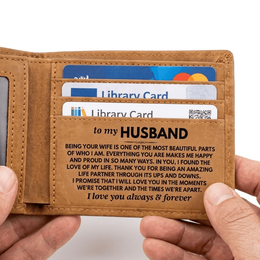 To My Husband - Being Your Wife - Engraved Premium Bi-fold Leather Wallet - SS626