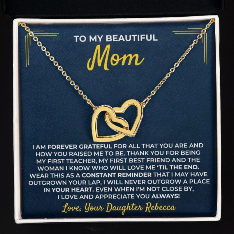 Forever linked hearts necklace from daughter to mom with keepsake message card