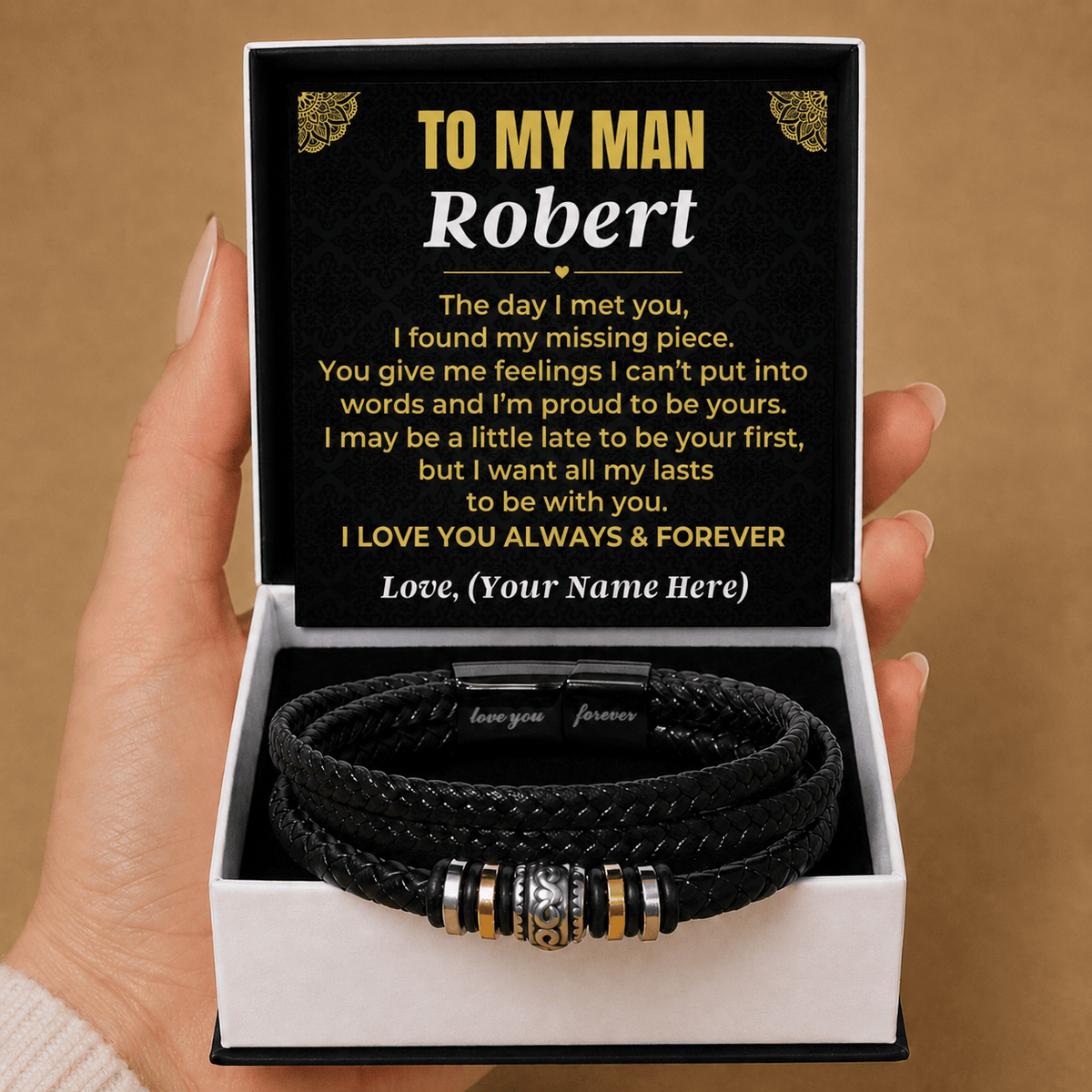 To My Man - I Love You Forever - Personalized Braided Bracelet Gift Set - SS620