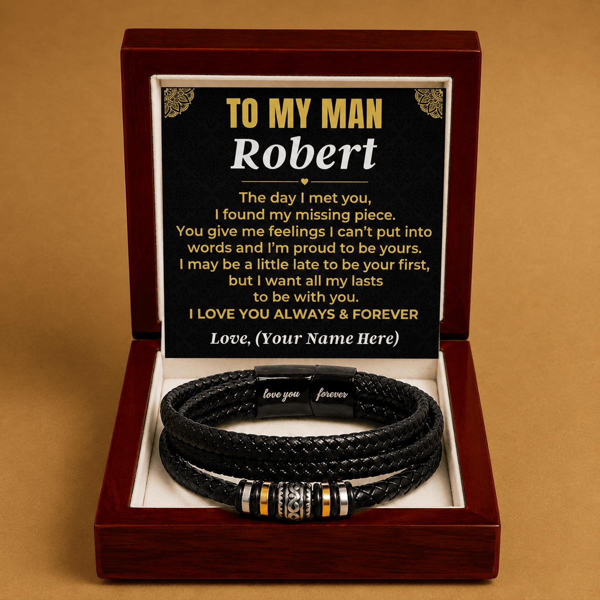 To My Man - I Love You Forever - Personalized Braided Bracelet Gift Set - SS620
