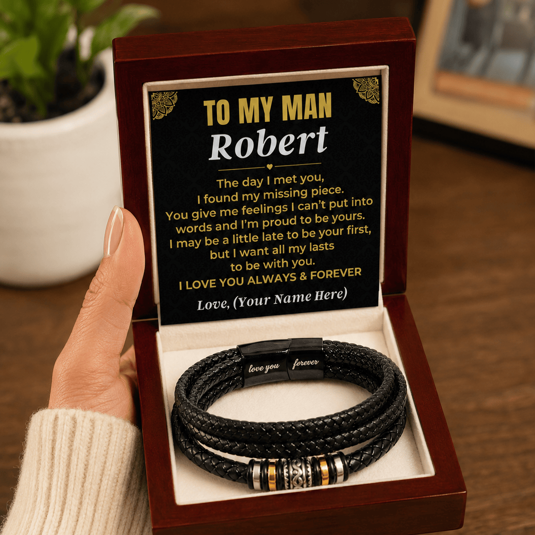 To My Man - I Love You Forever - Personalized Braided Bracelet Gift Set - SS620