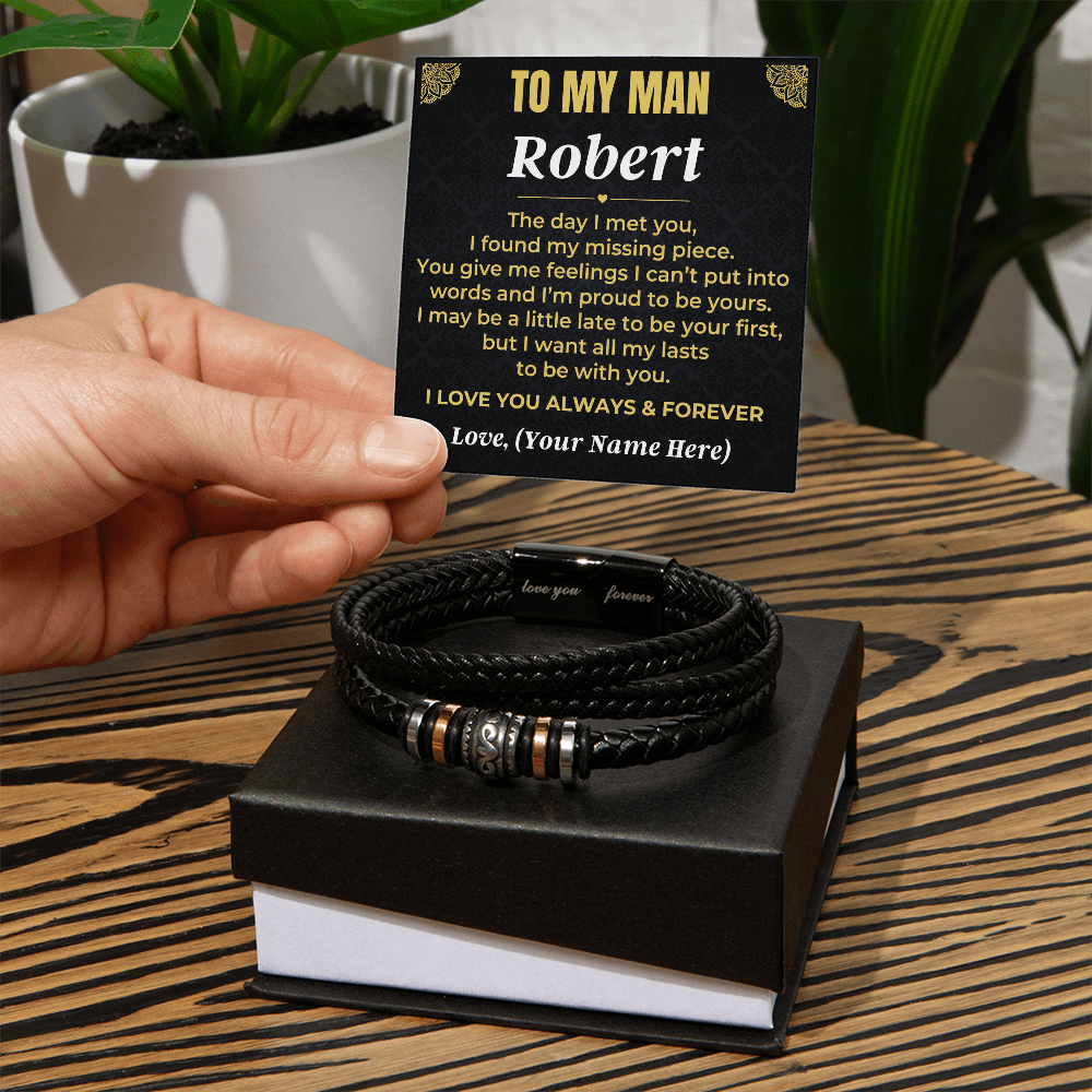 To My Man - I Love You Forever - Personalized Braided Bracelet Gift Set - SS620