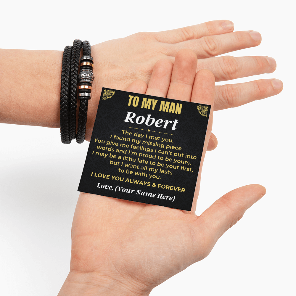 To My Man - I Love You Forever - Personalized Braided Bracelet Gift Set - SS620