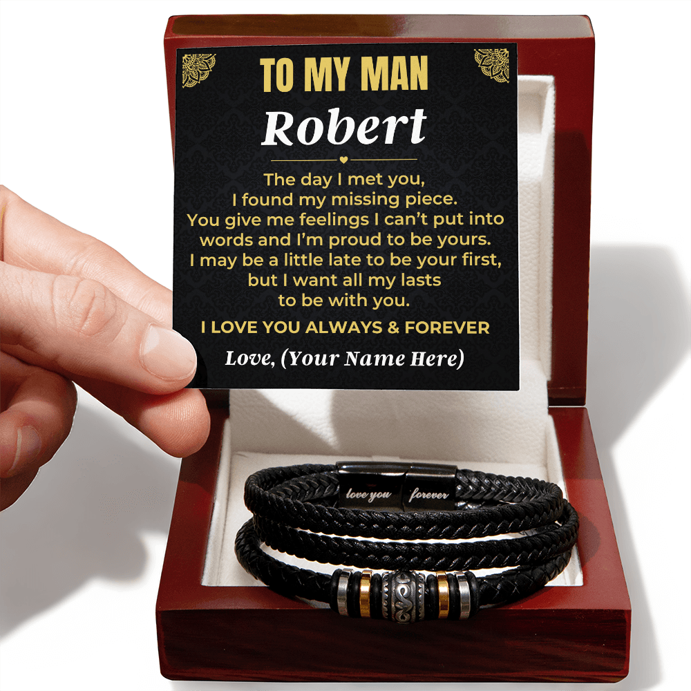 To My Man - I Love You Forever - Personalized Braided Bracelet Gift Set - SS620
