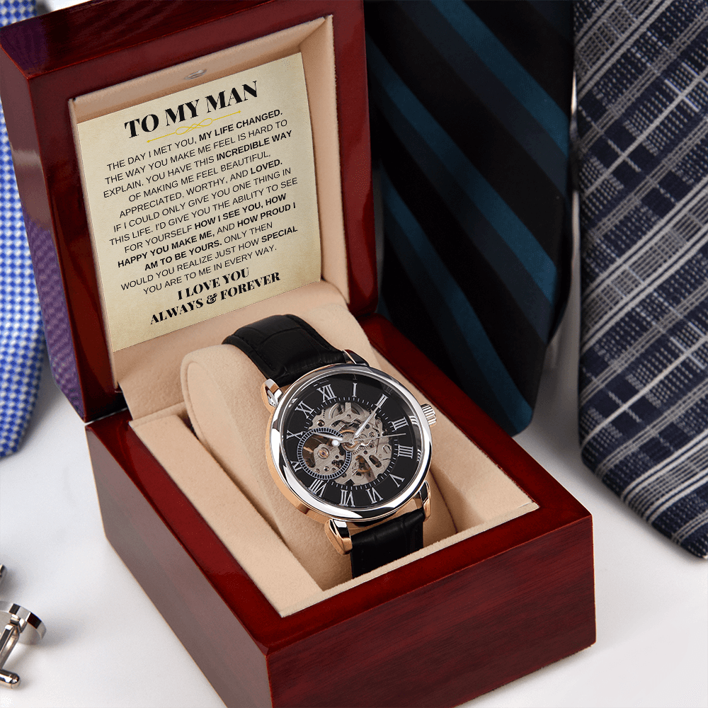 To My Man - Premium Automatic Openwork Watch - Gift Set - SS166-OW