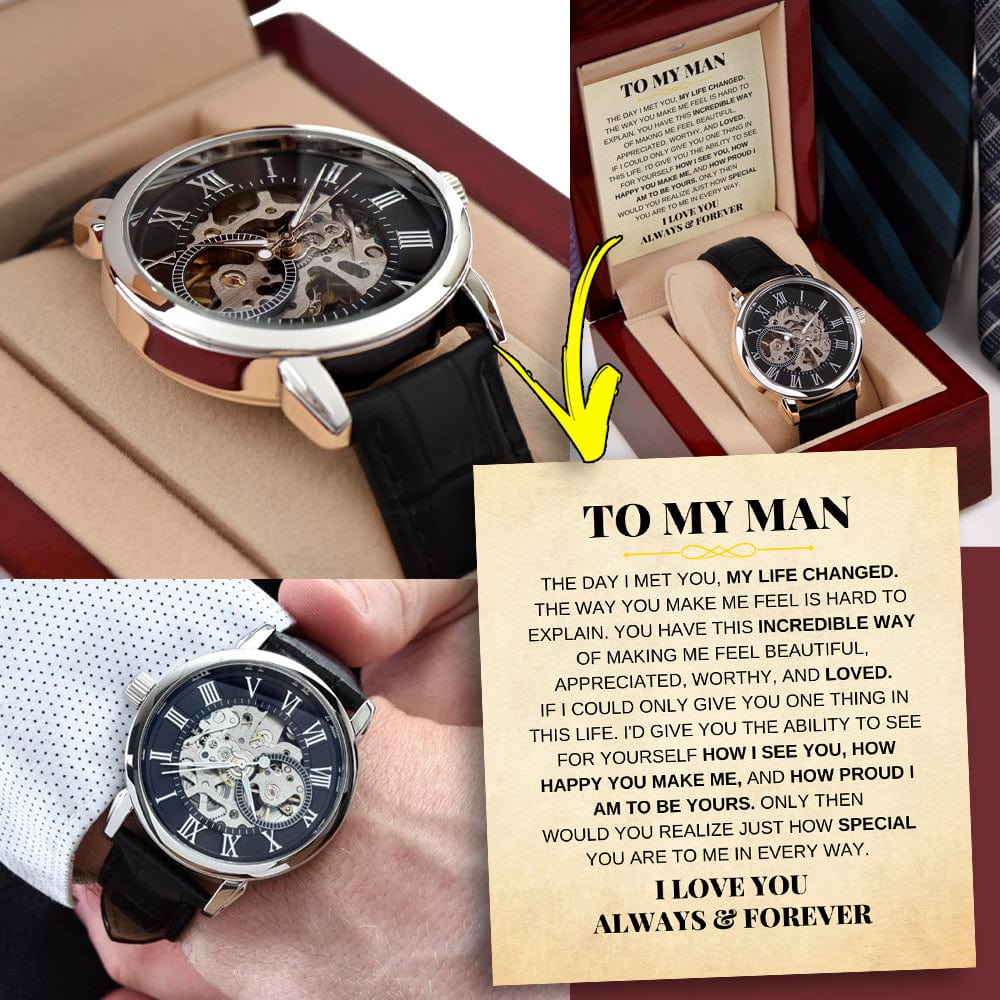 To My Man - Premium Automatic Openwork Watch - Gift Set - SS166-OW