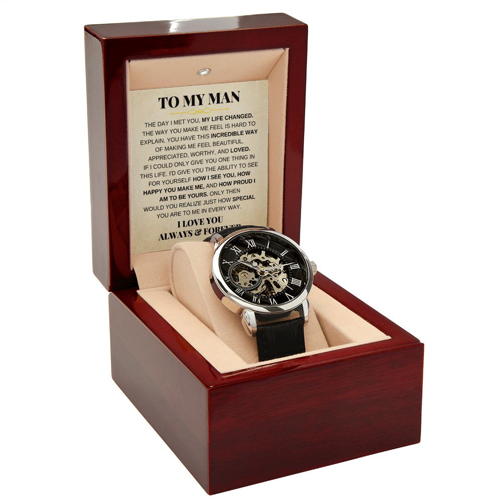 To My Man - Premium Automatic Openwork Watch - Gift Set - SS166-OW