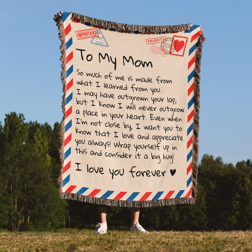 Woven cotton keepsake blanket for mom