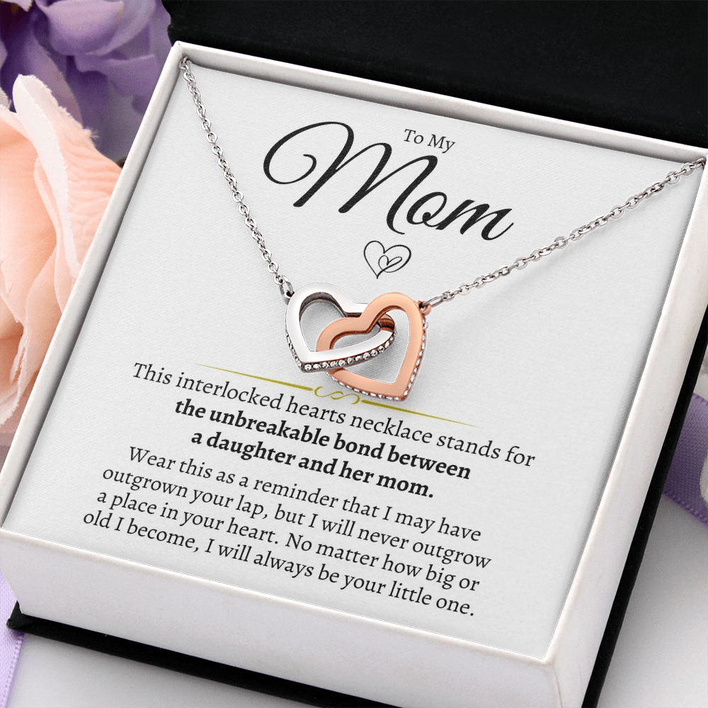 Two hearts necklace from daughter to mom with keepsake message card