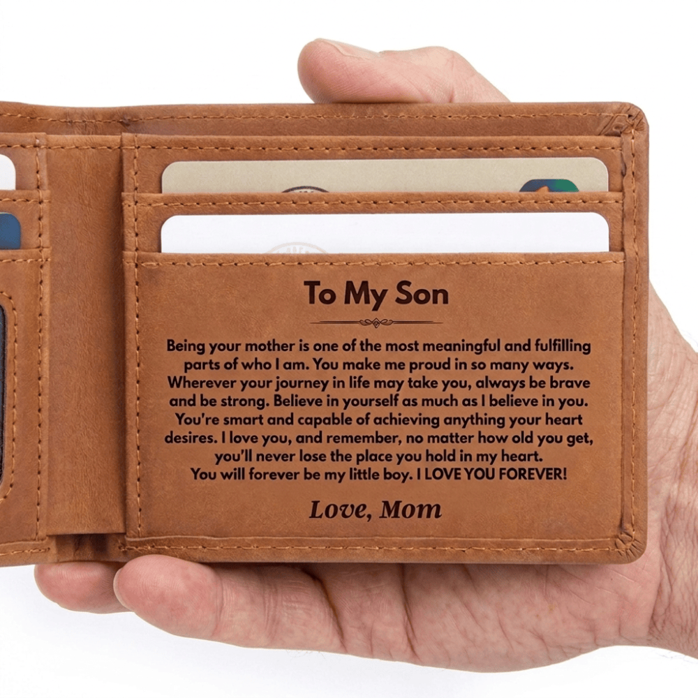 To My Son - Being Your Mother - Engraved Premium Bi-fold Leather Wallet - SS625