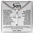 To My Son - Love Mom - Artisan Cross on Cuban Link - Gift Set - SS542SM
