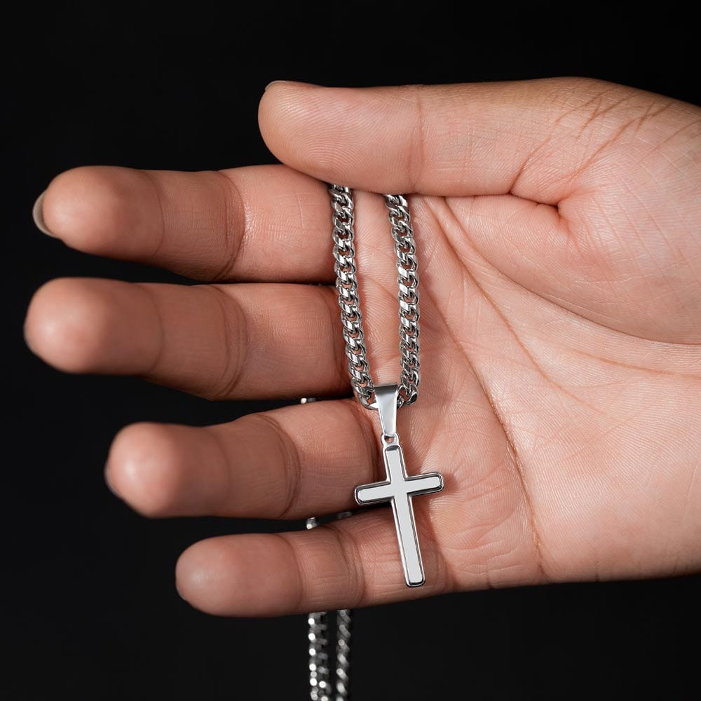 To My Son - Love Mom - Artisan Cross on Cuban Link - Gift Set - SS542SM