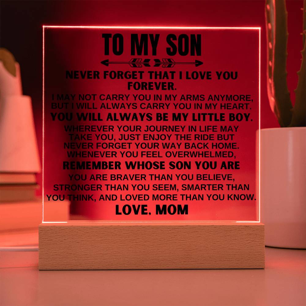 To My Son - Love Mom - LED-Lit Acrylic Plaque - AC24