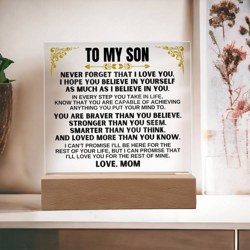 To My Son - Love Mom - LED-Lit Acrylic Plaque - AC27