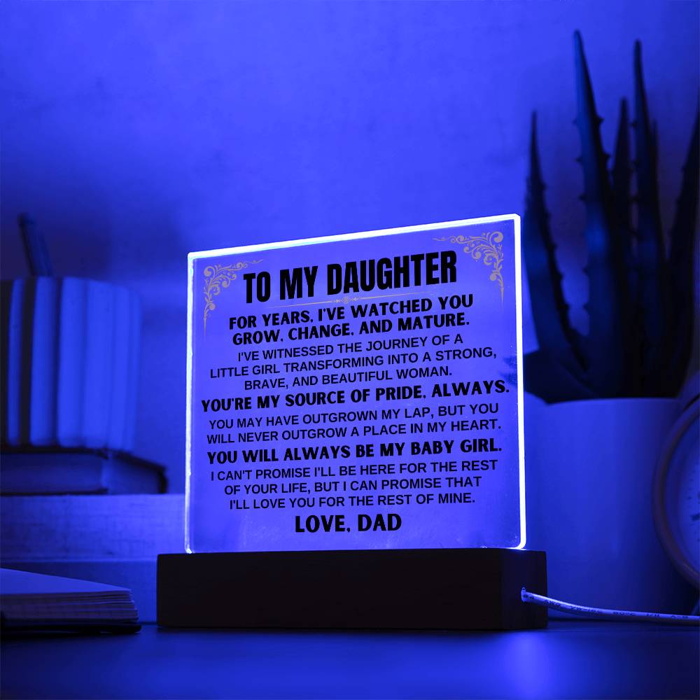 Unique Gift for Daughter from Dad - Acrylic Plaque with LED-Lit Wooden Base - AC34