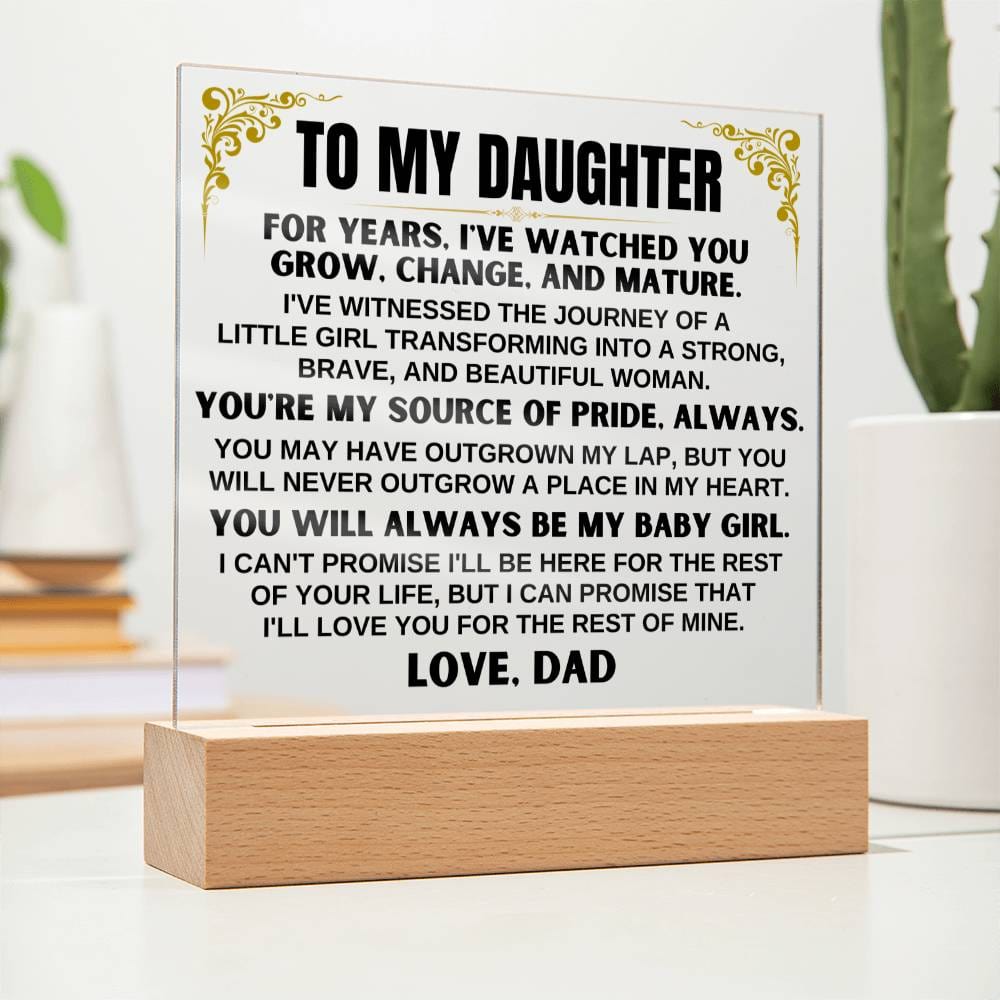 Unique Gift for Daughter from Dad - Acrylic Plaque with LED-Lit Wooden Base - AC34