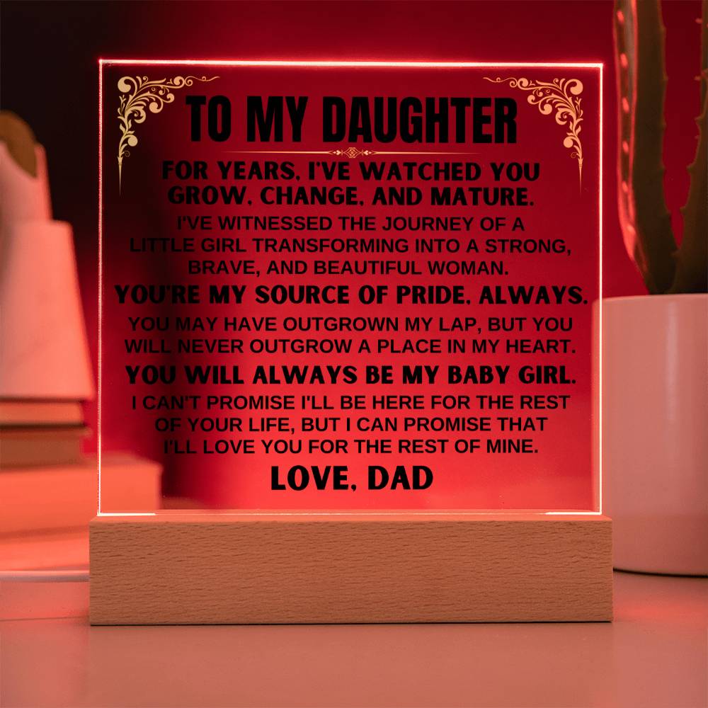 Unique Gift for Daughter from Dad - Acrylic Plaque with LED-Lit Wooden Base - AC34