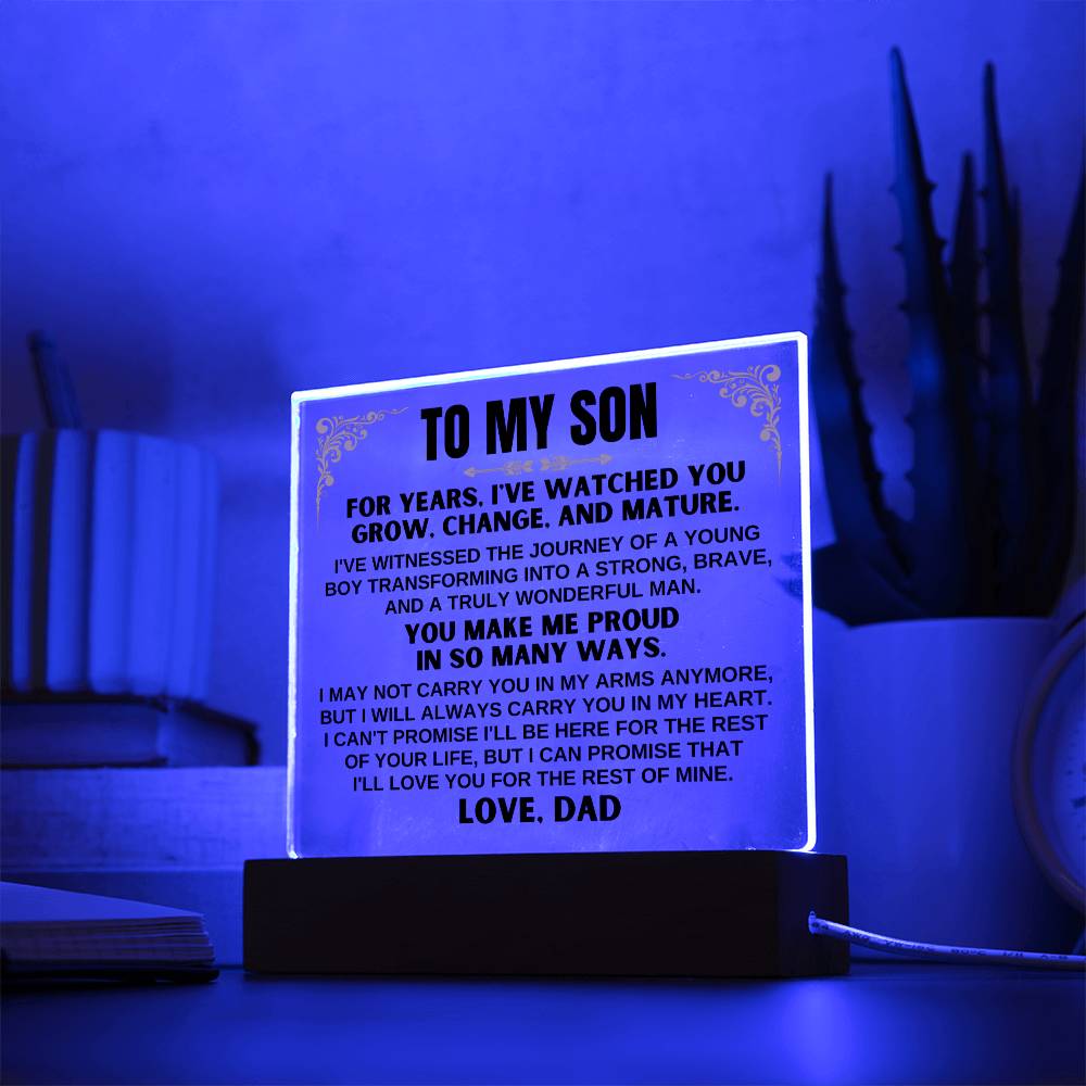Unique Gift for Son from Dad - Acrylic Plaque with LED-Lit Wooden Base - AC35D