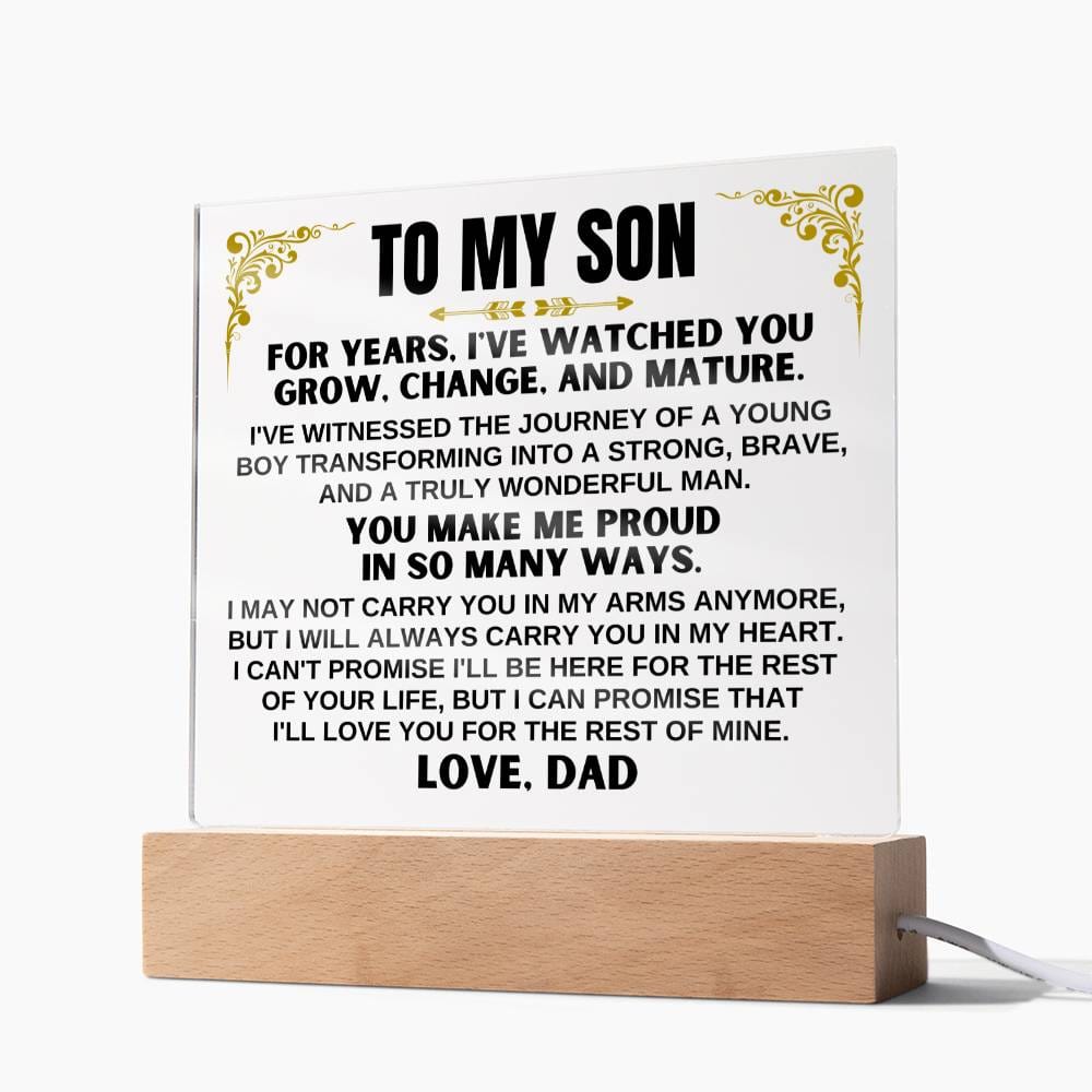 Unique Gift for Son from Dad - Acrylic Plaque with LED-Lit Wooden Base - AC35D