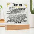 Unique Gift for Son from Mom - Acrylic Plaque with LED-Lit Wooden Base - AC32