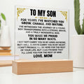 Unique Gift for Son from Mom - Acrylic Plaque with LED-Lit Wooden Base - AC35