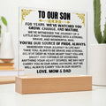 Unique Gift for Son from Mom & Dad - Acrylic Plaque with LED-Lit Wooden Base - AC32
