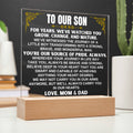 Unique Gift for Son from Mom & Dad - Acrylic Plaque with LED-Lit Wooden Base - AC32MD