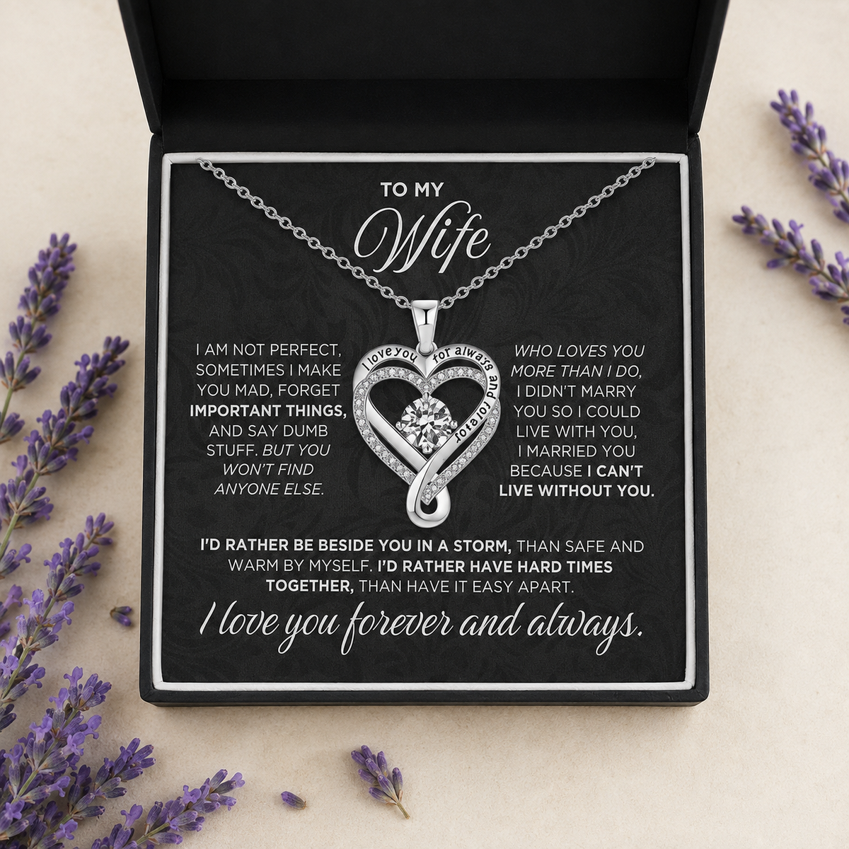 "To My Wife" Two hearts, looped in infinity Necklace