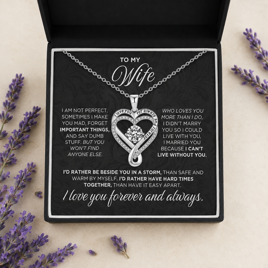"To My Wife" Two hearts, looped in infinity Necklace