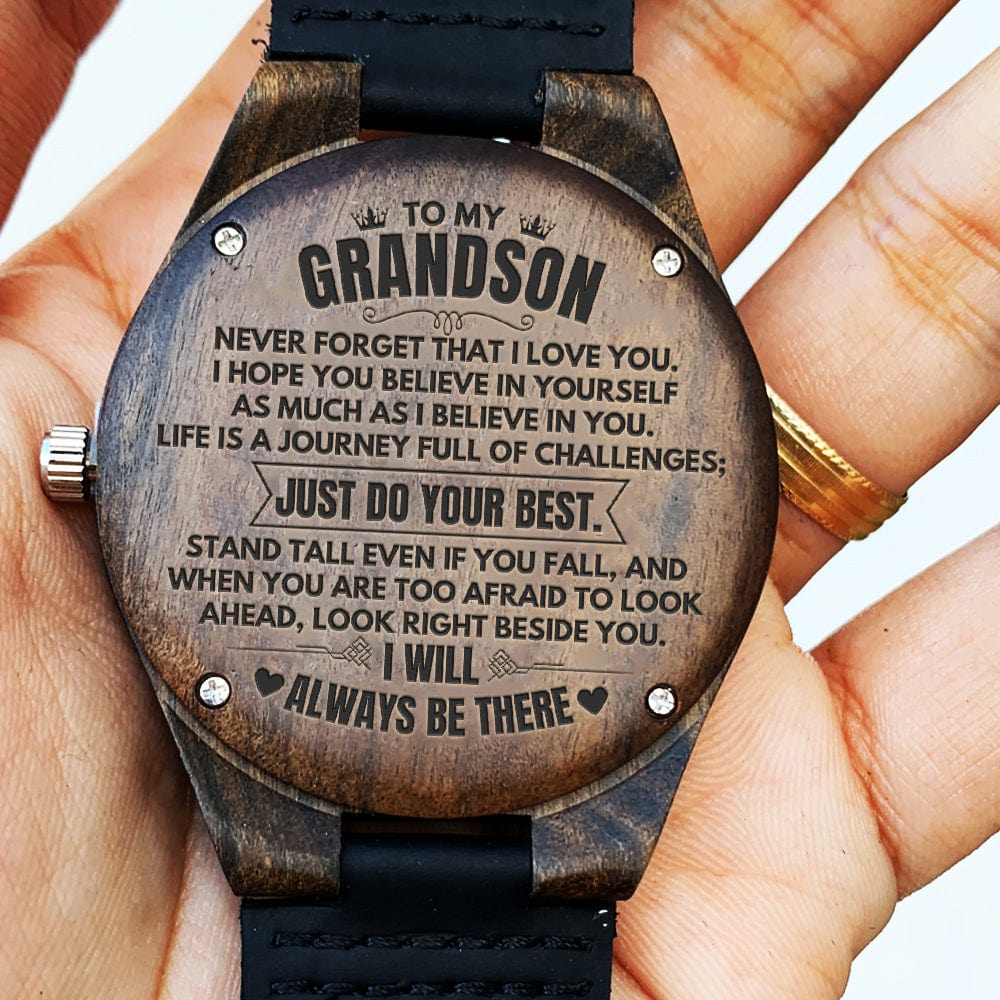 To My Grandson - Premium Engraved Wood Watch - SS480G