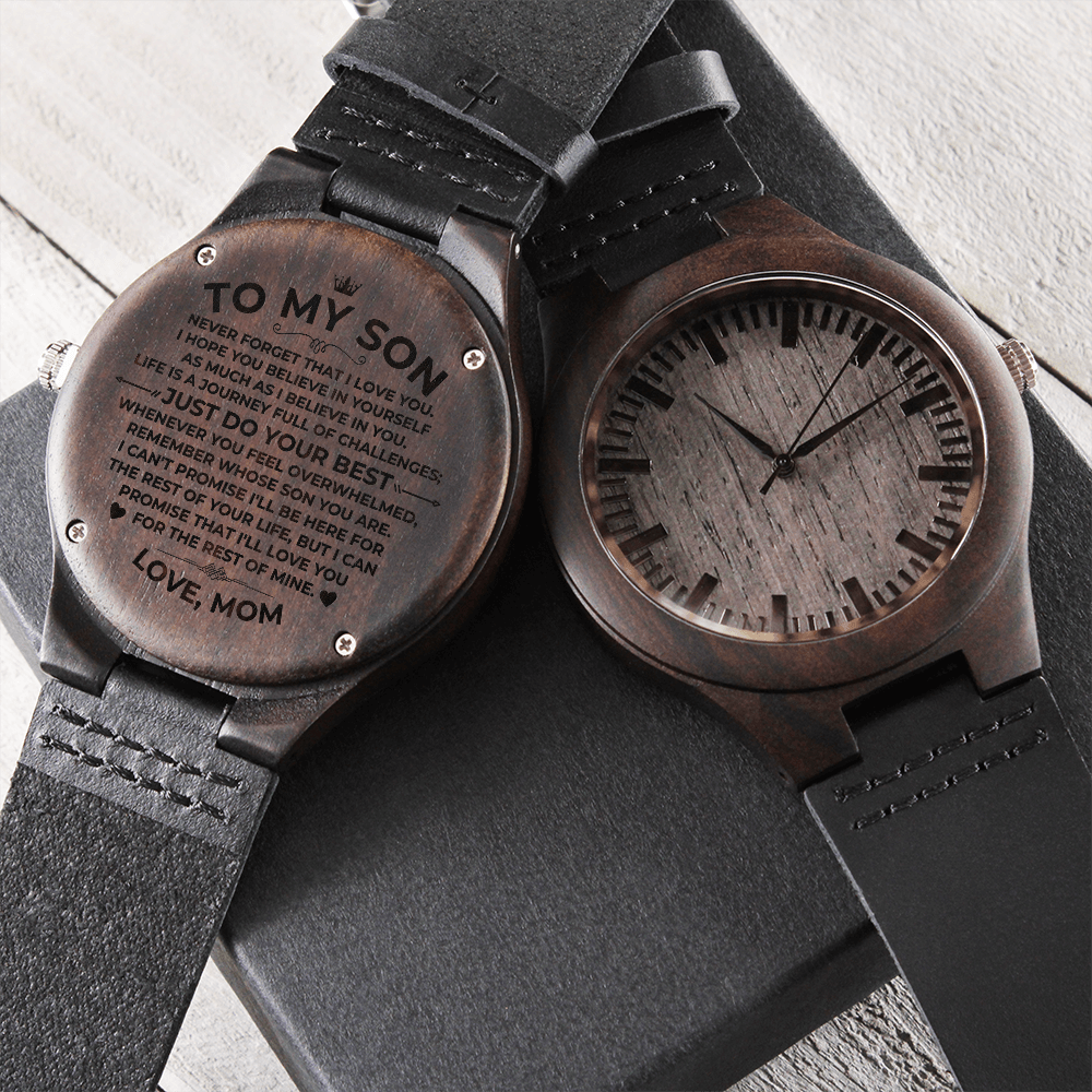 To My Son - Love, Mom - Engraved Wood Watch - SS482M-V2